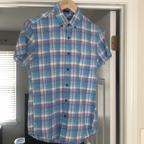 J Crew S short sleeve button down plaid teal/ blue - Picture 1 of 2